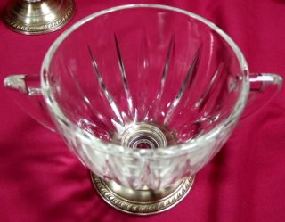 Vintage Crystal w Laben Sterling Silver Footed Base Creamer Suger Bowl