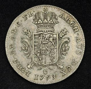 1753 Austrian Netherlands Maria Theresa Beautiful Silver Ducaton Coin