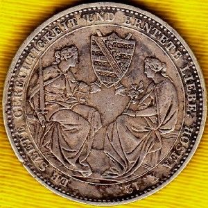 GERMANY SAXONY 1854 THALER SILVER * CROSSED HAMMERS * RARE MTG 8.800