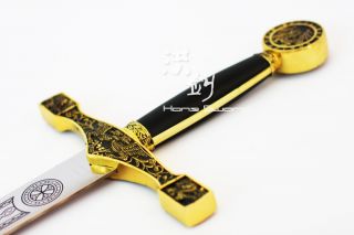 45 Golden Excalibur King Medieval Crusader Sword with Wall Plaque