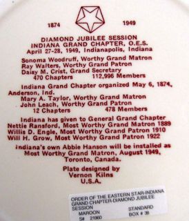 1949 Indiana Grand Chapter Order of The Eastern Star Vernon Kilns