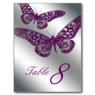 Butterfly Postcard Table Card Purple Silver