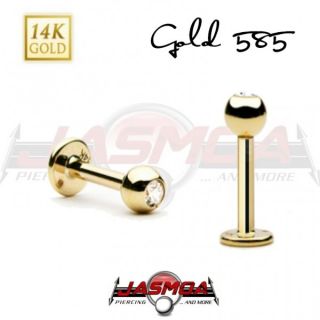 Labret Gold 585 / 14 Karat Stab 1,2mm mit Kristall 3mm Piercing