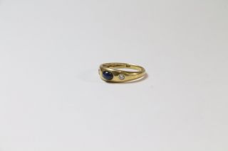 Schmuck Ring 18 K/ 750er Gold mit 2 Brillanten & Lapislazuli ~1930/50