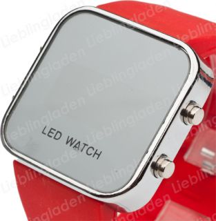 Neu Rot Silikon LED Digital Armband Damen Uhr Armbanduhr Damenuhr