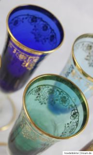 mundgeblasene bunte farbige Glas Sektgläser mit Gold Dekor Herkunft