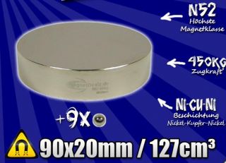 Neodym Magnet 90x20 mm 450kg Zugkraft N52   Magnete Magnetic Magneten