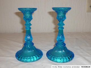 alte blaue GLASLEUCHTER GLAS LEUCHTER Kerzenhalter Pressglas blaues