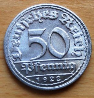 50 Pfennig 1922 D Deutsches Reich Sich regen bringt Segen TOP