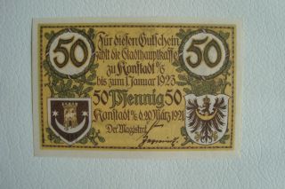 50 Pfennig Notgeld Stadt Konstadt Schlesien Wołczyn 1921