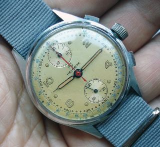 50s Helbros Two Registers Up Down Steel Military Style Men Chronograph