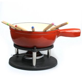 Big BBQ Gusseisen Fondue Emaille beschichtet rot