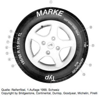 Die folgende Abbildung zeigt einen Reifen der Größe 195/65 R15 91H