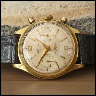 Vintage Chronograph Gold Watch 17j HW Valjoux Cal. 92; 39mm