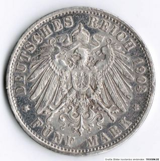 antike Münze 5 Mark Silber Otto König von Bayern 1903 D