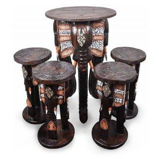 Elefantentisch mit 4 Hockern, Tisch mit Sitzen aus Holz im Afrika