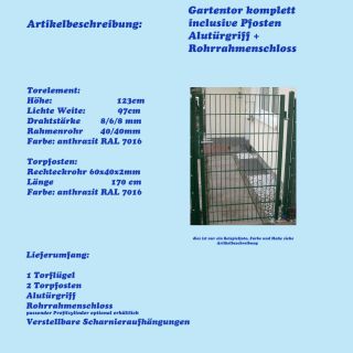 Gartentor H1,23m B0,97m anthrazit Doppelstab Zaun