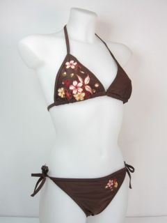 Trendiger Triangel Bikini für Frauen mit Blumen Stickerei Neckholder