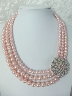  12 Perlenketten Rosa mit grossem Blumenanhaenger und Strass TOP 127