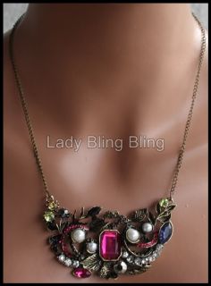 Kette Halskette Ornament Vintage Strass Perle Perlen Blatt Blätter