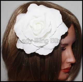 XL Haarblume Brosche Blume Rose Blüte Weiß Weiss Braut