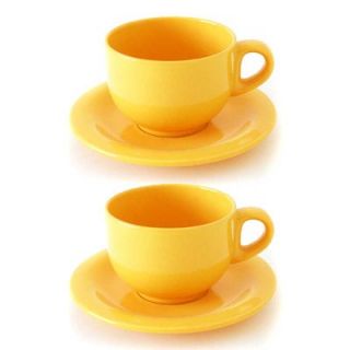  Set Jumbo Tasse 500ml mit Untertasse in gelb Keramik Becher Cafe 143