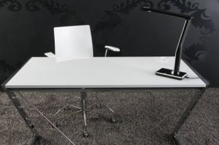 Schreibtisch Bürotisch Design Arbeitsplatz ZOOM hochglanz weiss/chrom