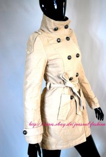 Military Trench Coat Mantel Jacke Kurzmantel Beige Grau Vintage große