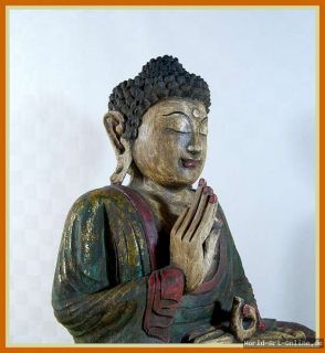 Holz Buddha Skulptur antikfarben Meditation Budda Asien Amoghasiddhi