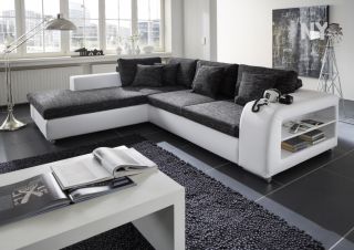 Sitzgruppe Polstergarnitur Sofa Couch Wohnlandschaft schwarz grau