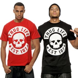 Thug Life T Shirt Skull Tee EST 187 Schwarz Rot Totenkopf S M L XL XXL
