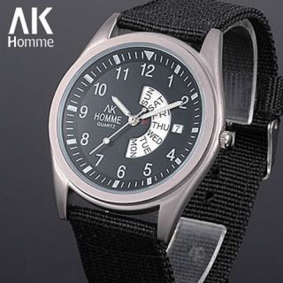 HOT SALE AK Black Militär Damen Herren Uhr Datum Woche Armbanduhr