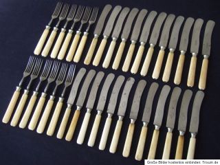 Antikes SOLINGEN Jagd Besteck mit Beingriffen 24 Messer+12 Gabeln