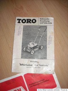 Toro Whirlwind Sichelmäher Rasenmäher Gebrauchsanweisung Teile Liste