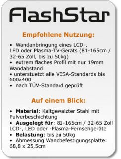 Flashstar TV Wandhalterung Flach, 81   165 cm (32   65 Zoll), max. 50