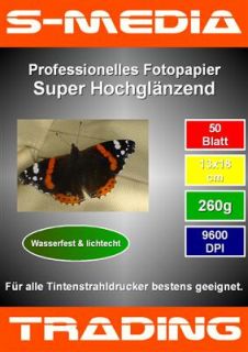 250 Bl 13x18 Fotopapier 260g super Hochglänzend 9600DPI