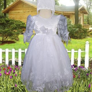 R276 Baby Mädchen Taufkleid Kleid mit Hut Festkleid Taufe Kleider