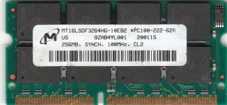 256MB SDRAM PC100 SODIMM 16 Chip Notebook + Getestet OK mit Garantie