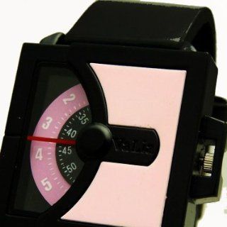 Retro Scheiben Uhr Armbanduhr Mega verrückt Schwarz / Rosa BU 267