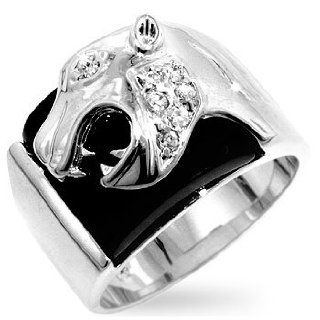 Eleganter Panther Herren Ring mit Zirkonia Diamanten und schwarzer