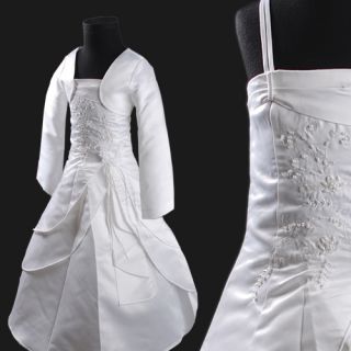 Weiß Blumenmädchen Kleid Festzug Festkleid mit Langen Ärmeln Jacke