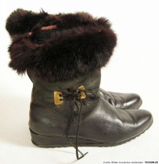 Stiefel Leder Schwarz 37 Vintage Boots Fell Keilabsatz Stiefeletten