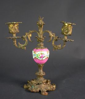 Biedermeier Kerzenleuchter 1820   Messing & Porzellan