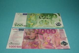   Konvolut   2 Geldscheine   300 Euro + 1000 Euro   Scherzartikel