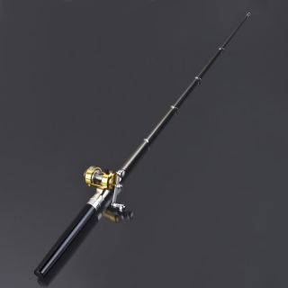 Mini Fishing Fish Rod Pen Spin Reel Pole Rolle Angeln Stift Angelrute
