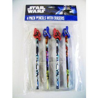 Star Wars 4 Bleistifte mit Radiergummi   Figuren aus Star Wars Clone