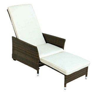 Komfort Deckchair SORRENTO mit Fussteil, Stahl + Polyrattan braun, mit