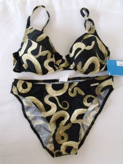 Bademode WASSERSTOFF Bikini Set schwarz beige Schlange 40 Cup 75 B NEU