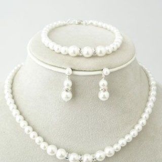 Brautschmuck Schmuckset + Armband Perlen Weiß mit Kristall