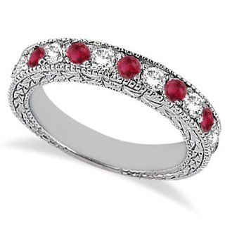 Allurez   Antique Diamond & Ruby Wedding Ring Palladium (1.05ct)